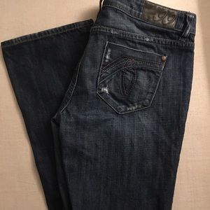 Level 99 Distressed bootcut jeans, size 28